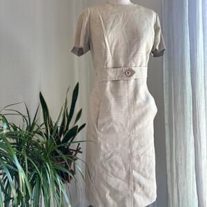 Women's XL Dress Women’s XL Dress Beige Linen Feel Sheath Button Waist Vintage